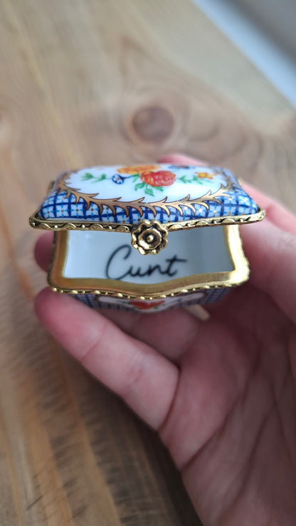 'Cunt' Upcycled Little Blue Chest Trinket Pot