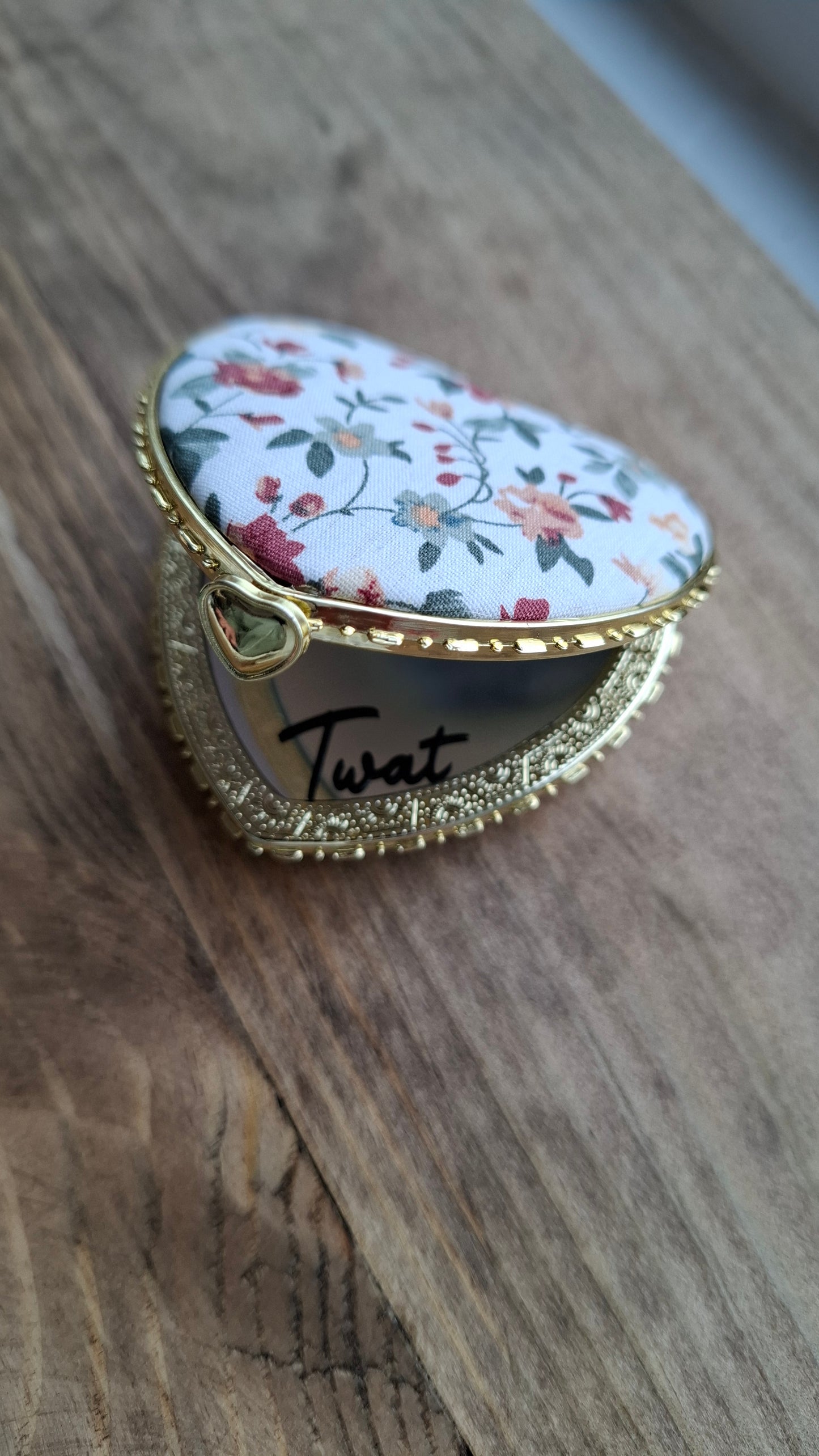'Twat' Compact Mirror Heart Shaped