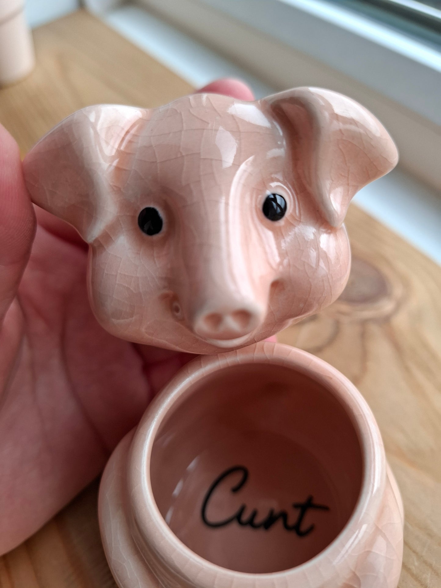 'Cunt' Upcycled Cute Crackly Pig Trinket Pot