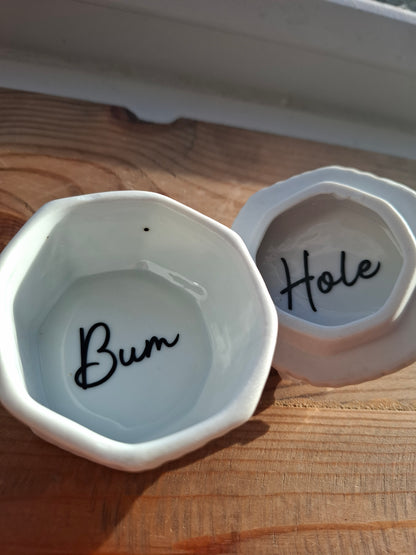 'Bum Hole' Upcycled Bird/Rose Trinket Pot