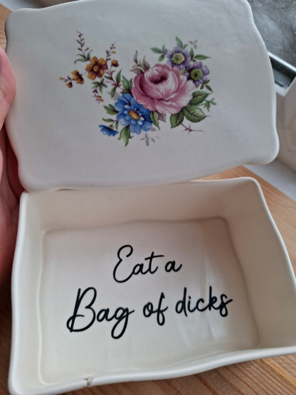 'Eat A Bag Of Dicks' Large Upcycled Floral Ceramic Pot