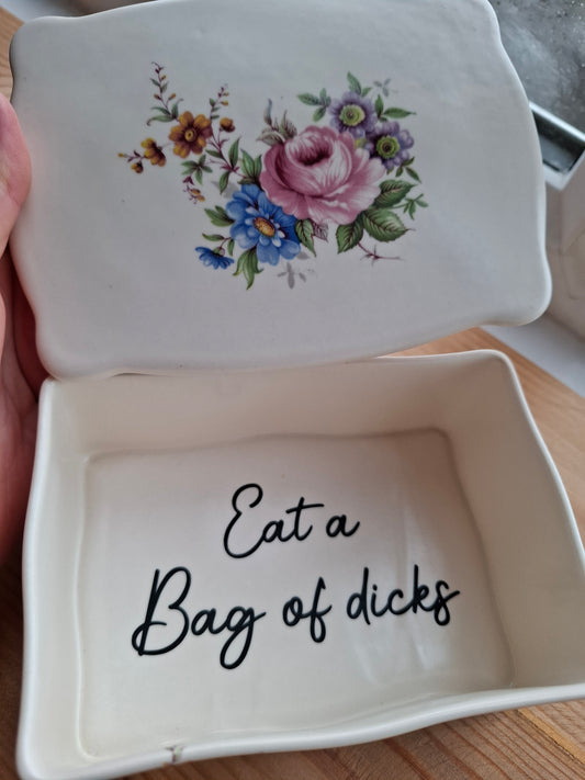 'Eat A Bag Of Dicks' Large Upcycled Floral Ceramic Pot