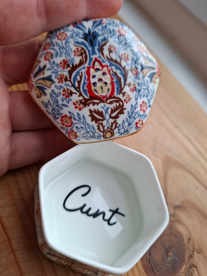 'Cunt' Upcycled Fancy Red & Blue Hexagonal Trinket Pot
