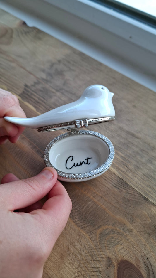 'Cunt' Upcycled White Birdy Trinket Pot