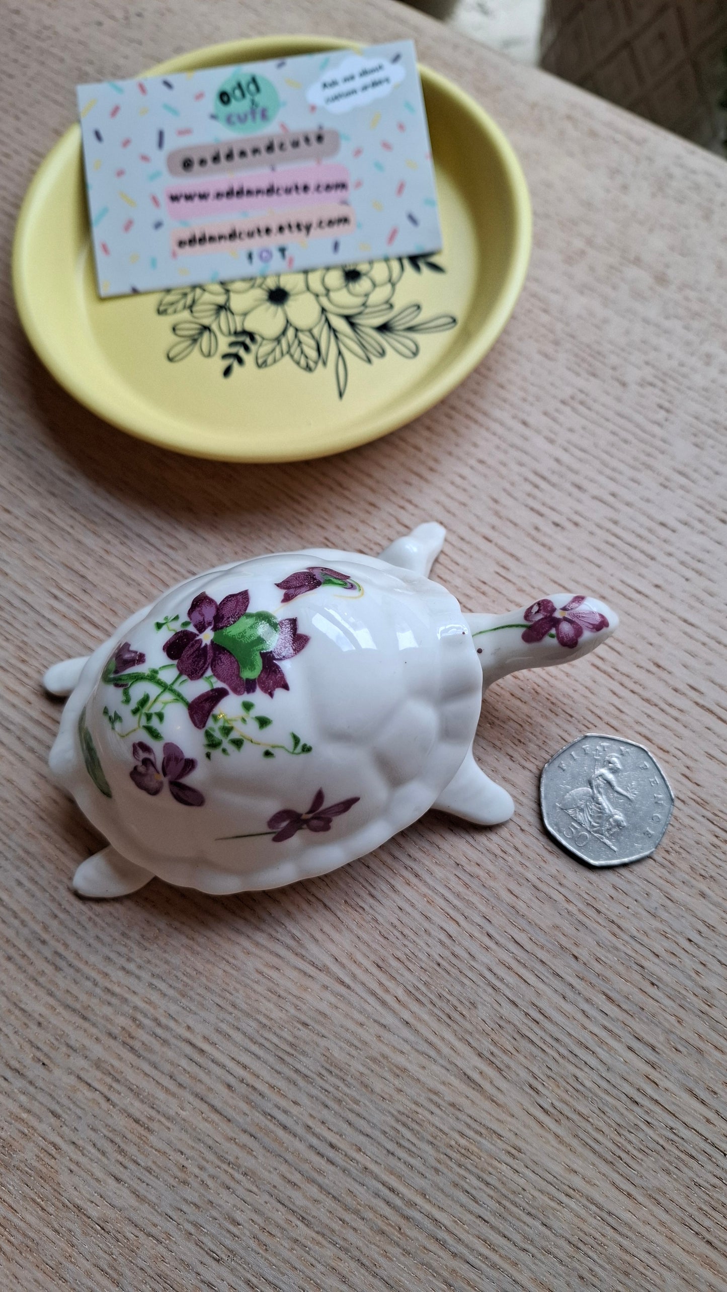 'Minge' Purple Floral Tortoise Upcycled Trinket Pot